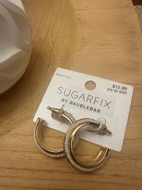 SUGARFIX by Baublebar Gold Tone and White Beaded Hoop Earrings